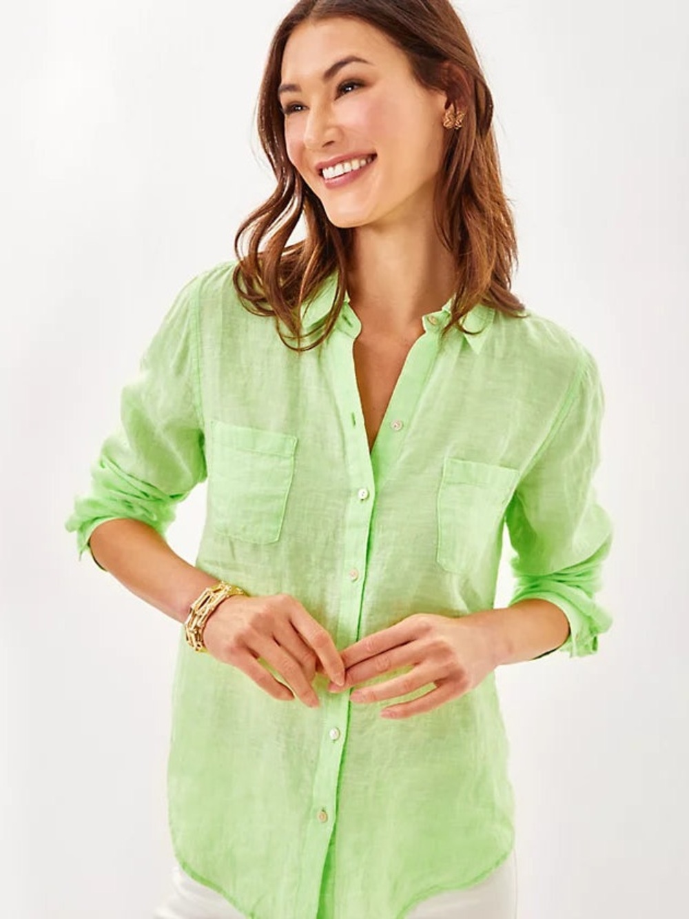 Lilly Pulitzer Bright Lime Green Linen Shirt